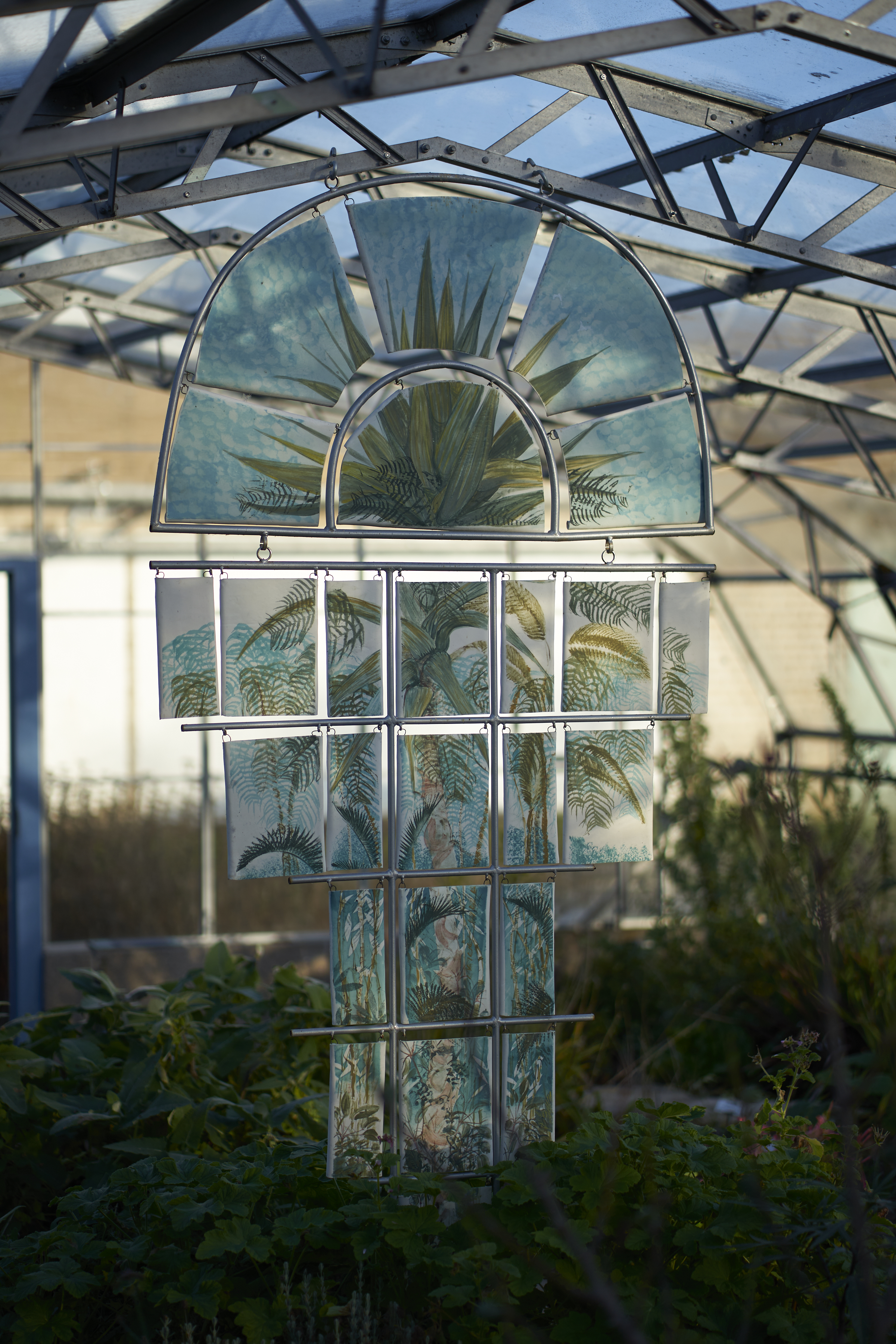 stained glass of palm tree in st andrews botanical garden