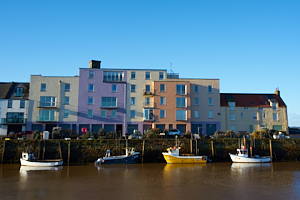 st andrews harbour colourful houses